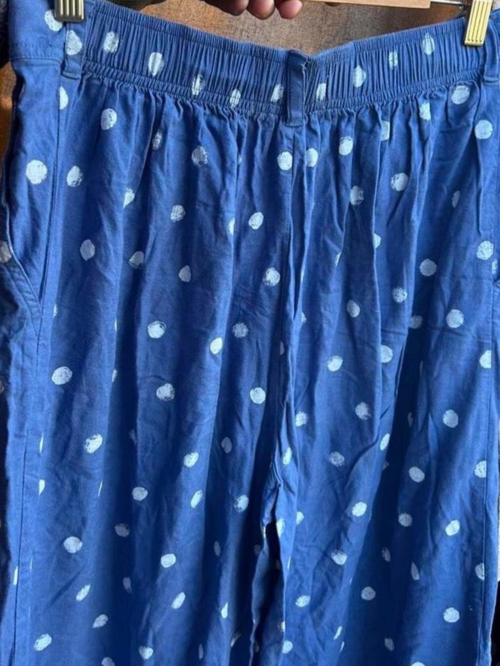 Anthropologie Blue Polka Dot Wide-Leg Pants - Picture 7 of 8